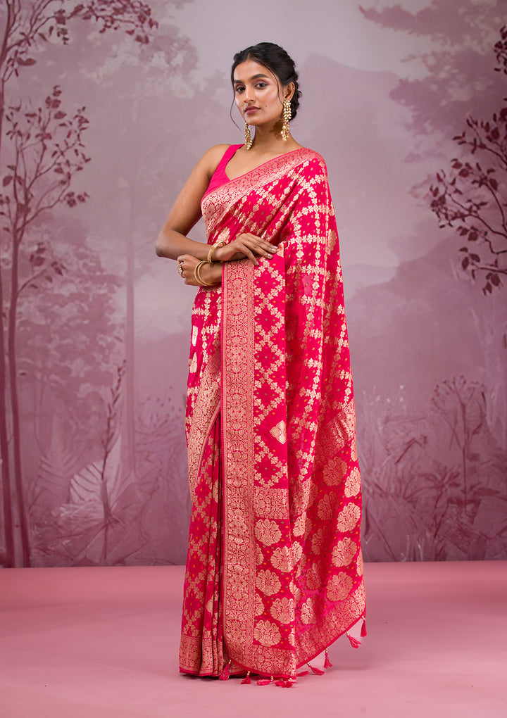 Rani Pink Zariwork Georgette Saree