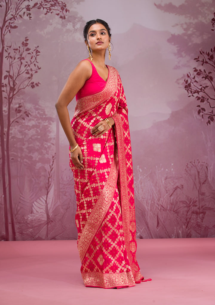 Rani Pink Zariwork Georgette Saree
