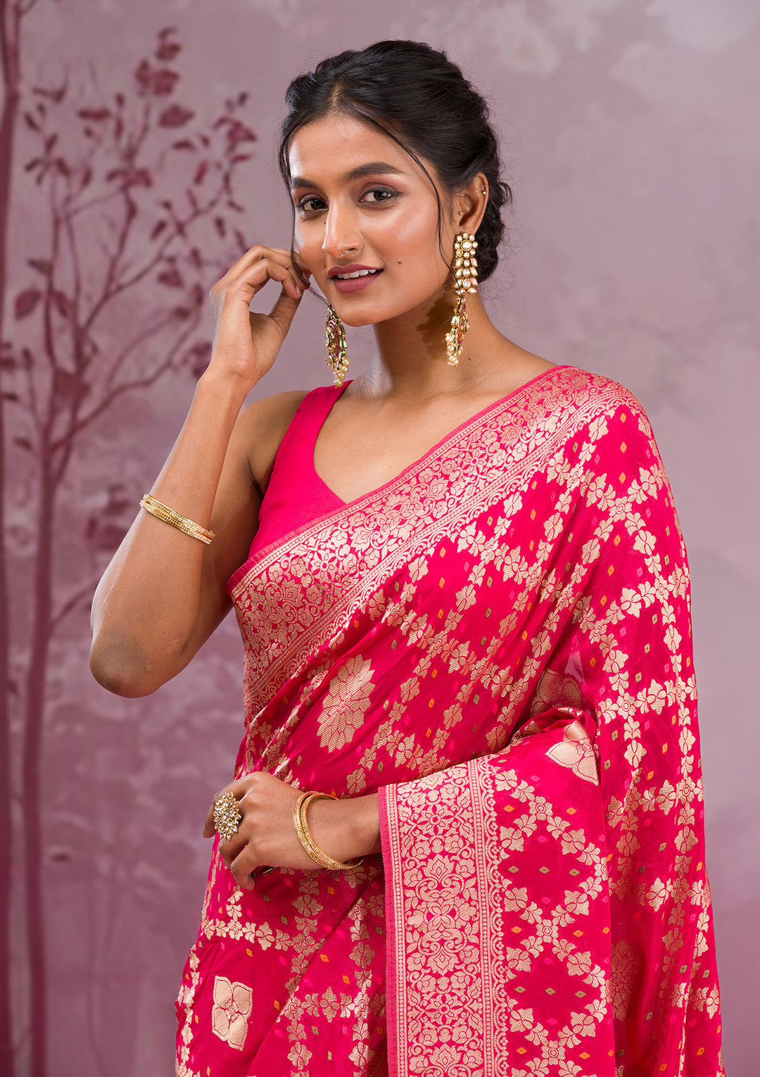 Rani Pink Zariwork Georgette Saree