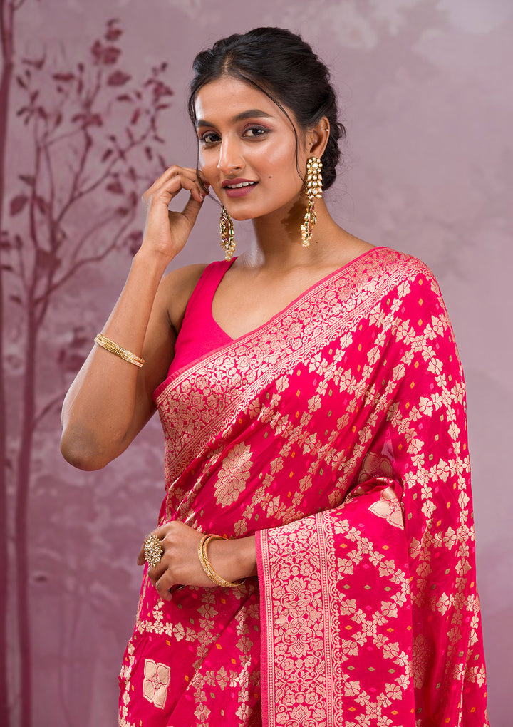 Rani Pink Zariwork Georgette Saree