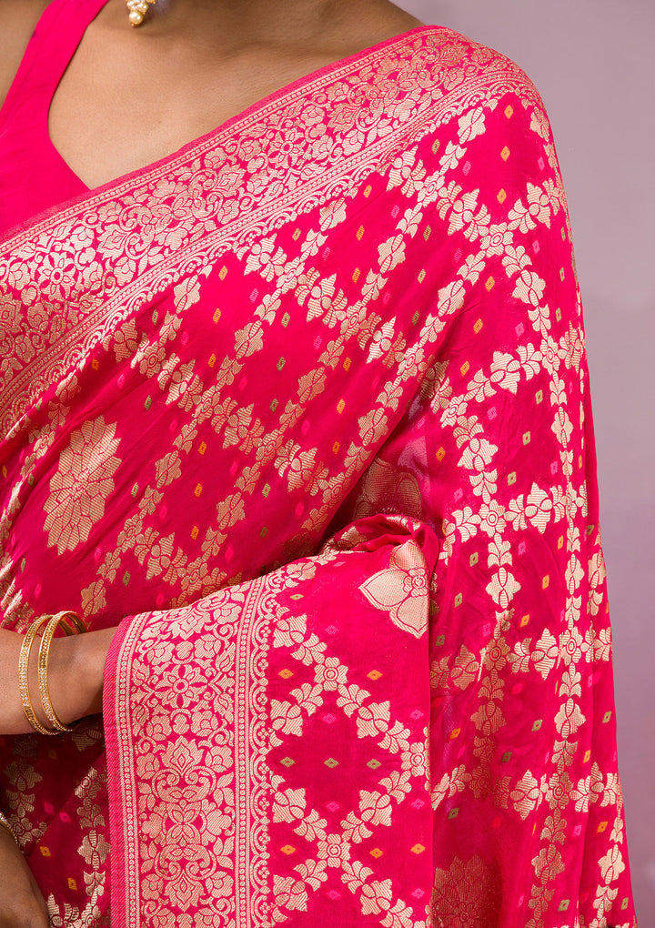 Rani Pink Zariwork Georgette Saree