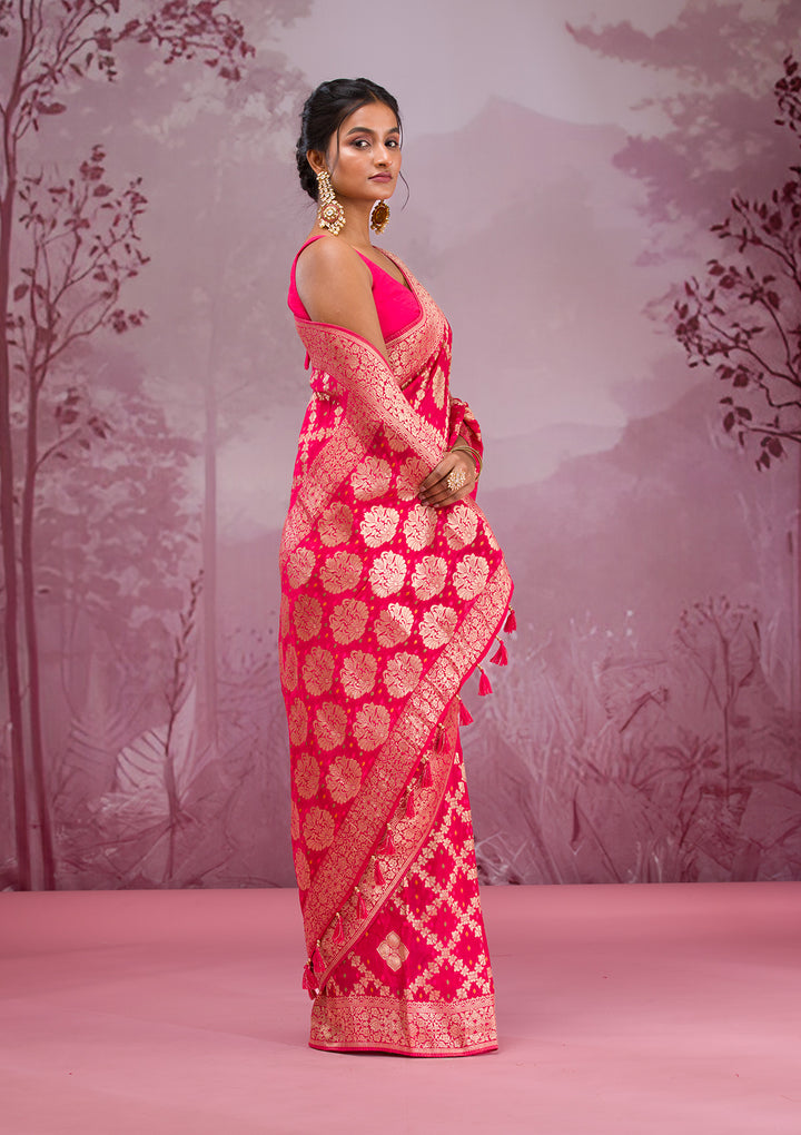 Rani Pink Zariwork Georgette Saree