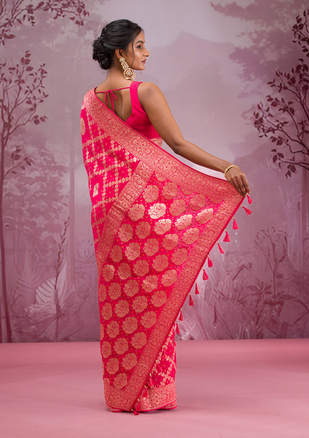 Rani Pink Zariwork Georgette Saree