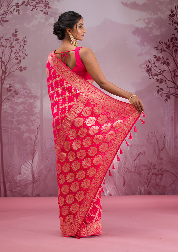Rani Pink Zariwork Georgette Saree