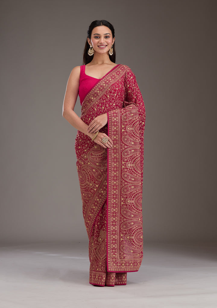 Rani Pink Zariwork Georgette Saree