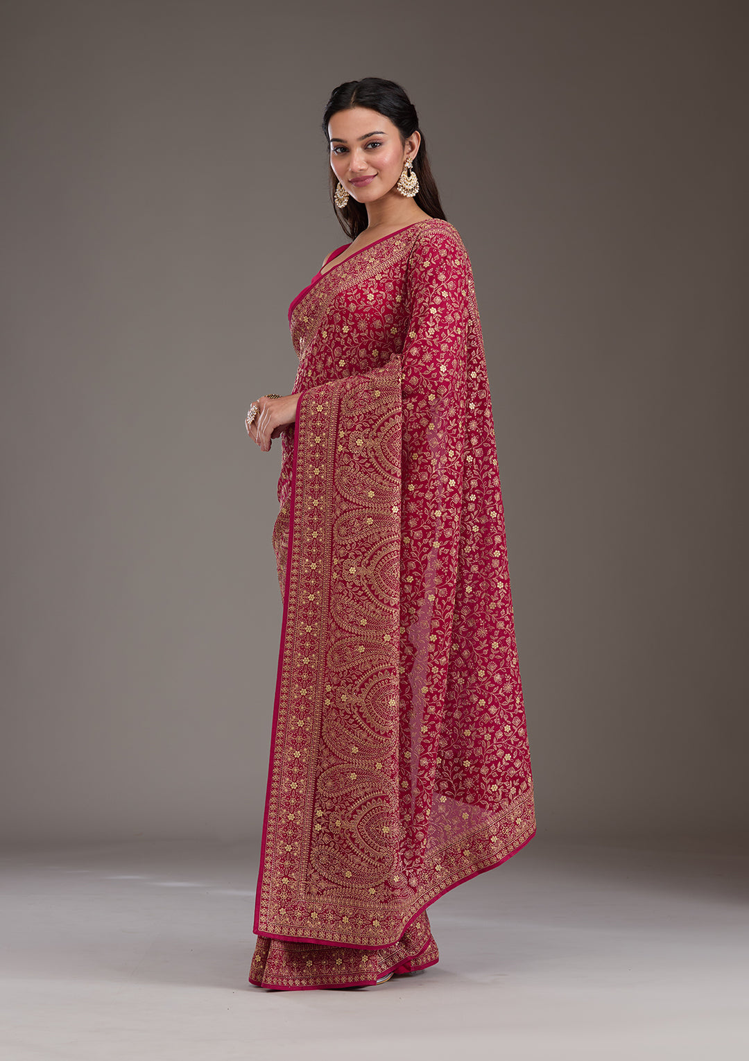 Rani Pink Zariwork Georgette Saree