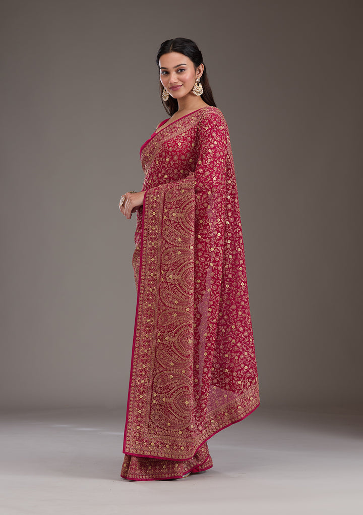 Rani Pink Zariwork Georgette Saree