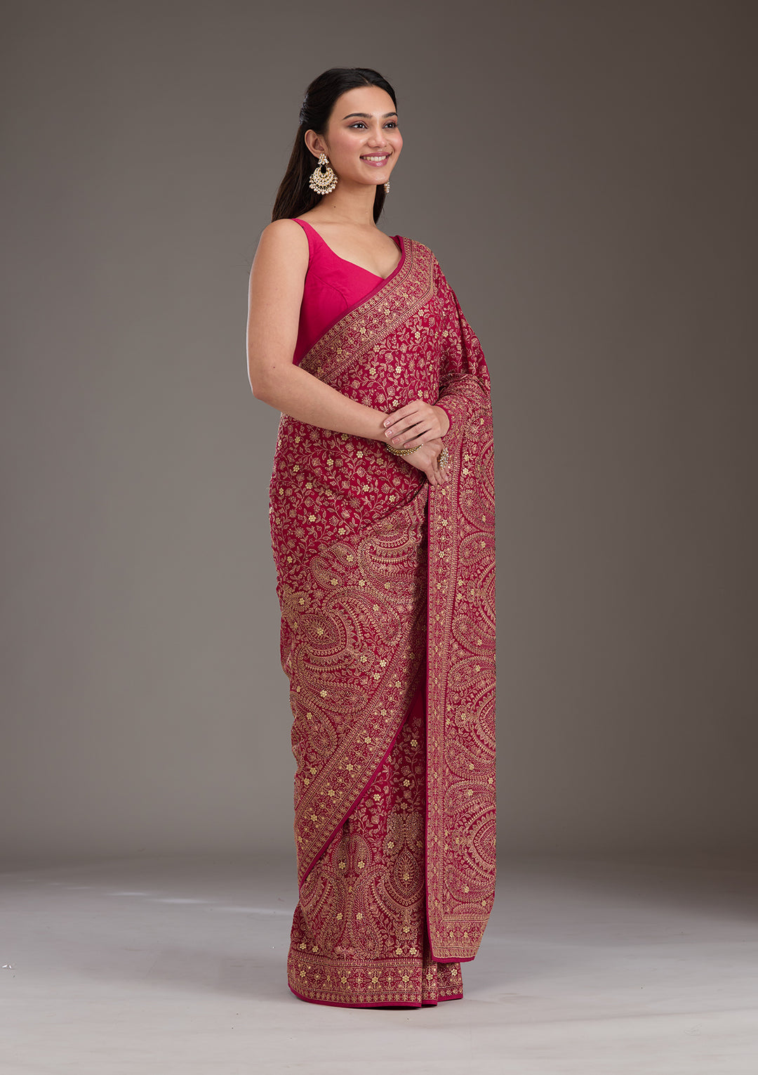 Rani Pink Zariwork Georgette Saree
