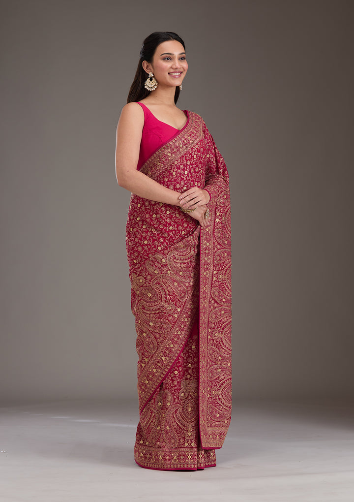 Rani Pink Zariwork Georgette Saree