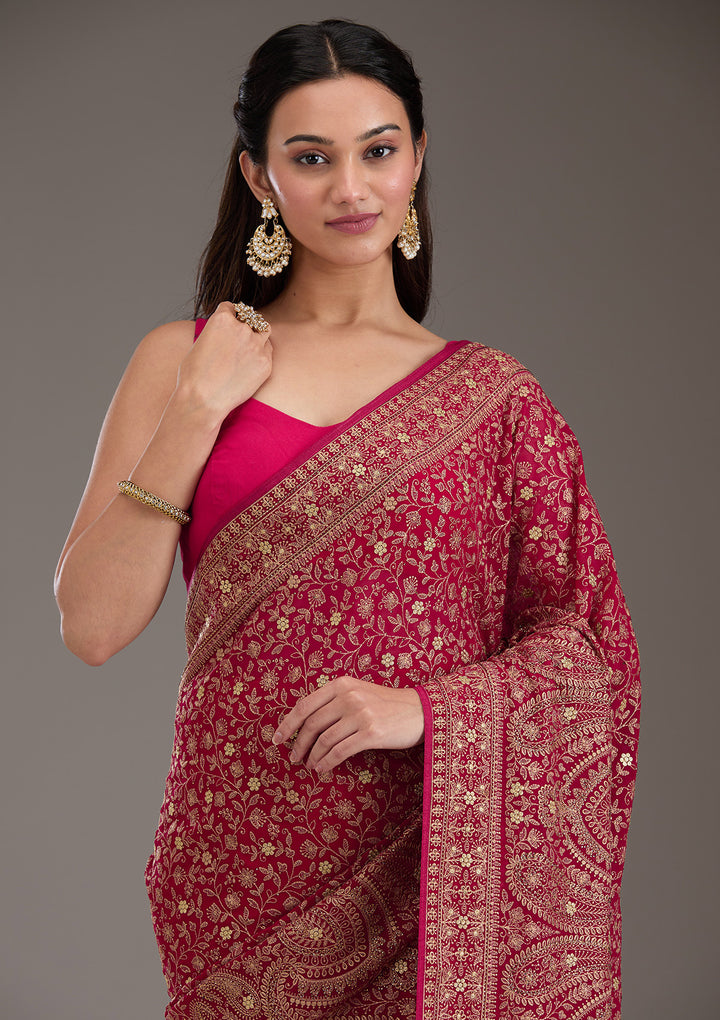 Rani Pink Zariwork Georgette Saree