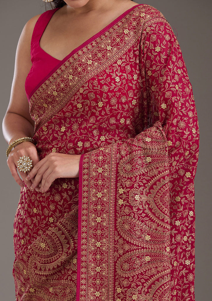 Rani Pink Zariwork Georgette Saree