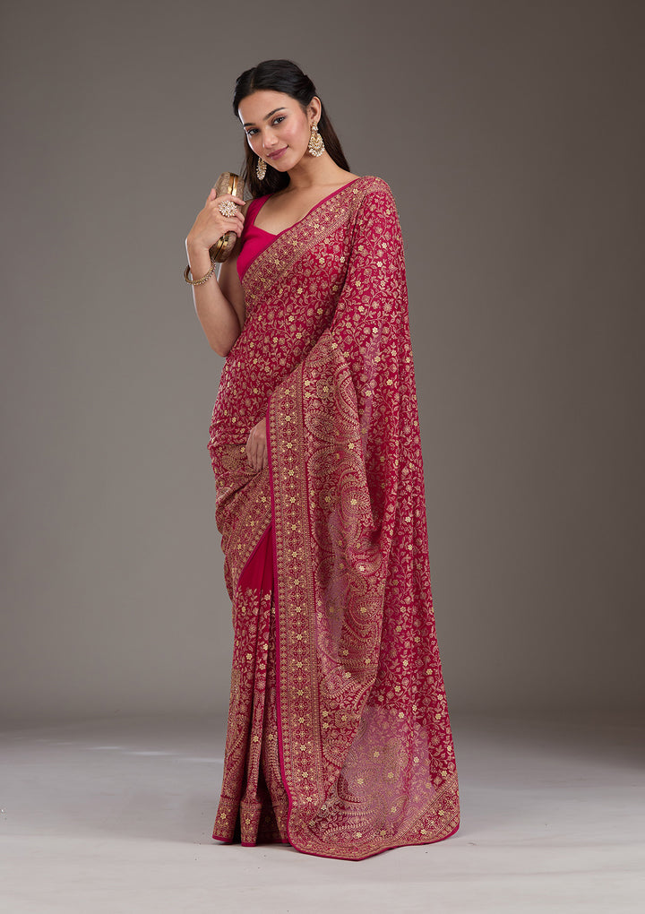 Rani Pink Zariwork Georgette Saree