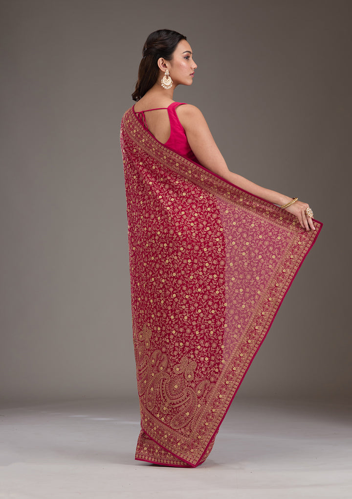Rani Pink Zariwork Georgette Saree