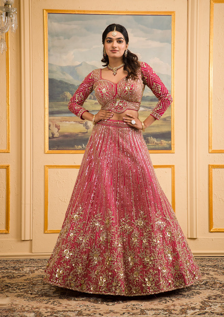 Rani Pink Zariwork Net Readymade Lehenga