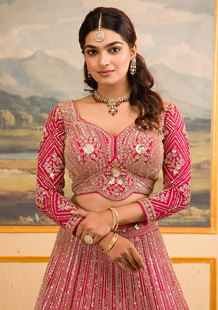 Rani Pink Zariwork Net Readymade Lehenga