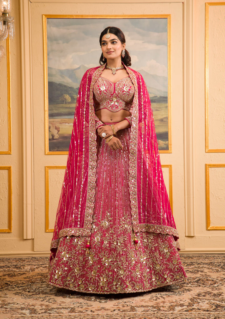 Rani Pink Zariwork Net Readymade Lehenga