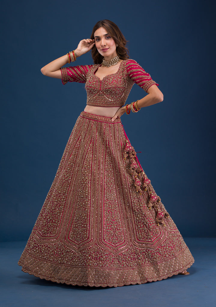 Rani Pink Zariwork Net Readymade Lehenga