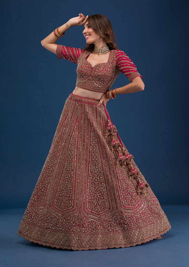 Rani Pink Zariwork Net Readymade Lehenga