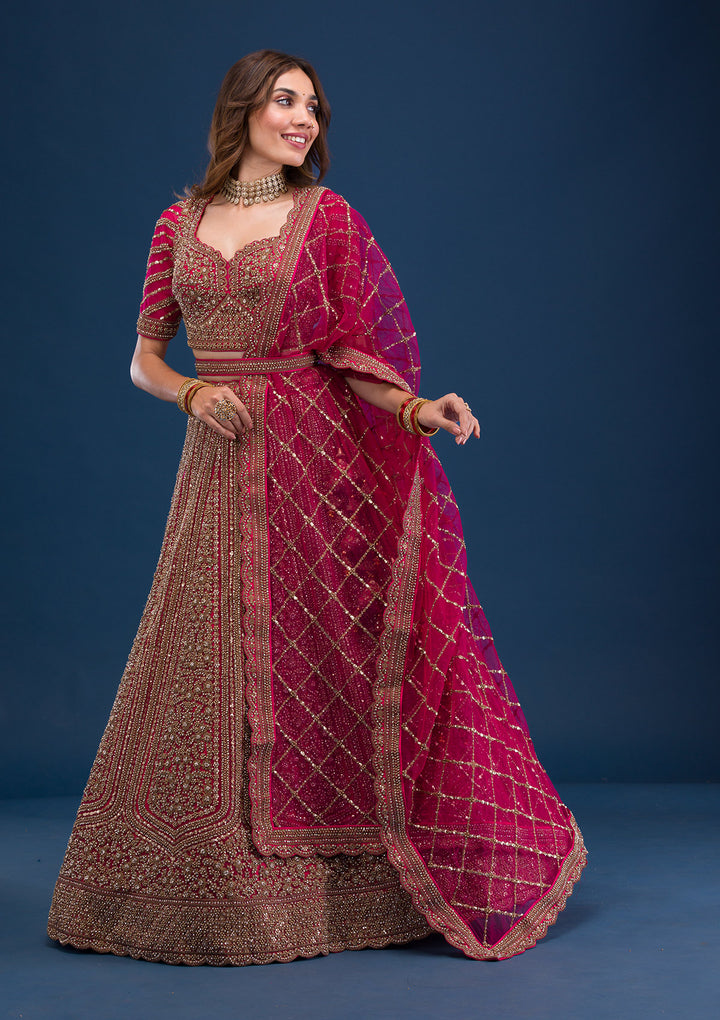 Rani Pink Zariwork Net Readymade Lehenga