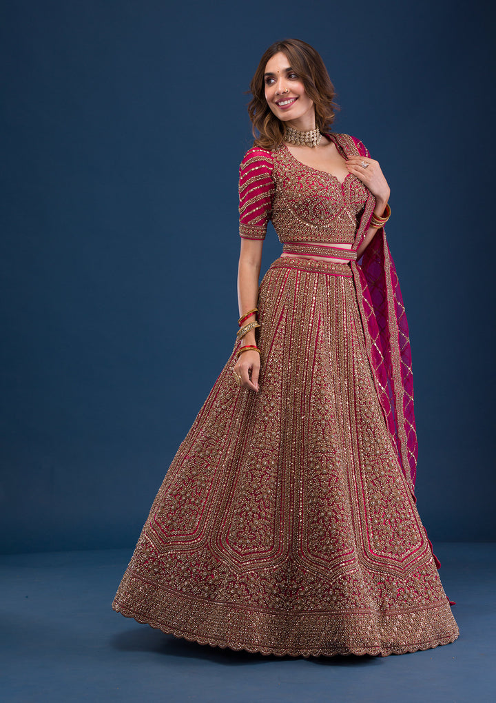 Rani Pink Zariwork Net Readymade Lehenga