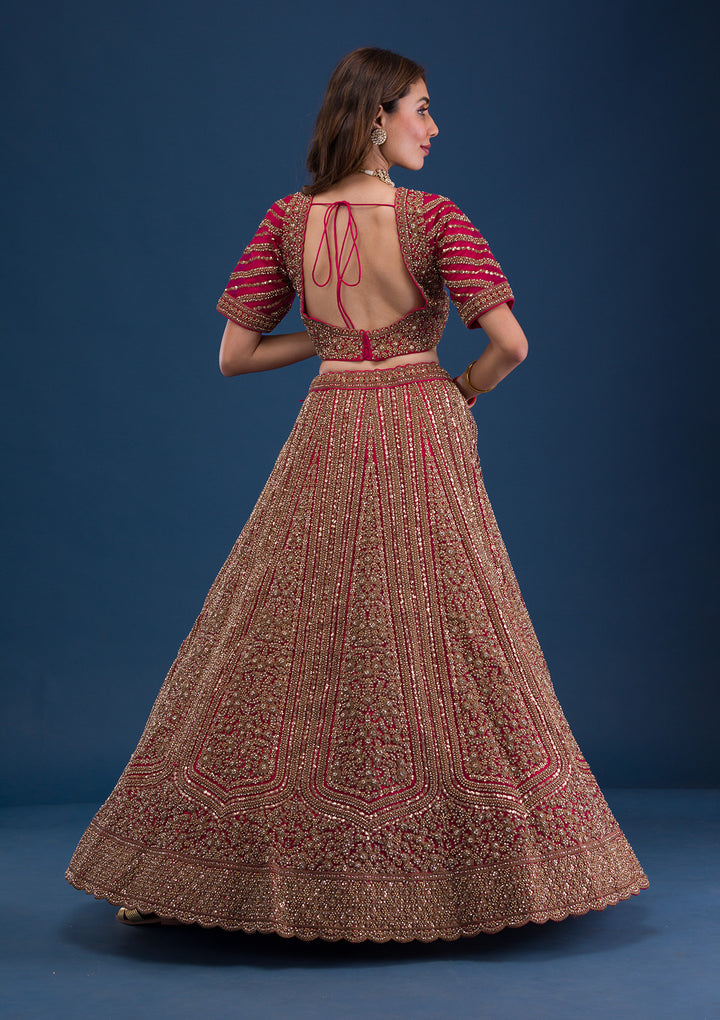 Rani Pink Zariwork Net Readymade Lehenga