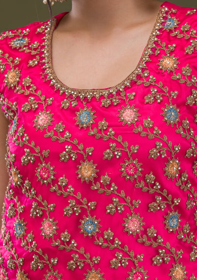 Rani Pink Zariwork Net Readymade Salwar Suit