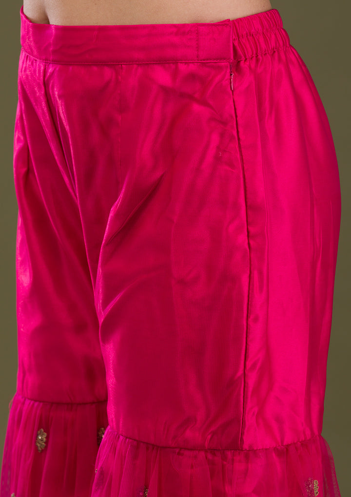 Rani Pink Zariwork Net Readymade Salwar Suit