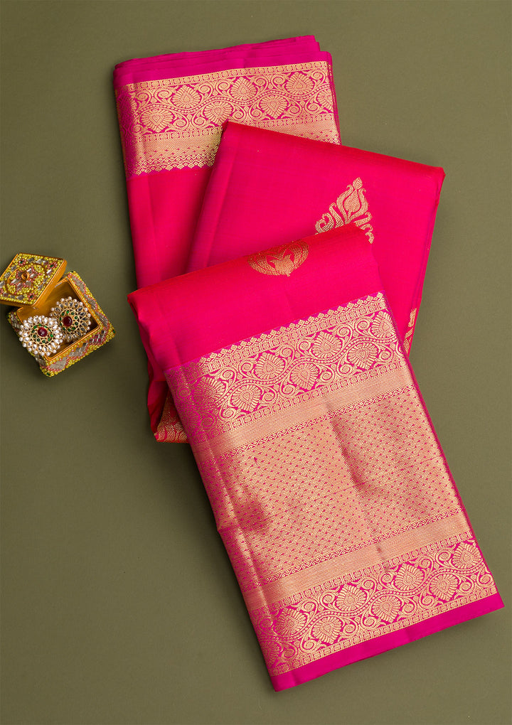 Rani Pink Gold Zariwork Pure Silk Saree-Koskii