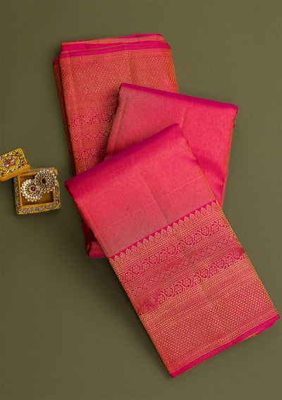 Rani Pink Gold Zariwork Pure Silk Saree-Koskii