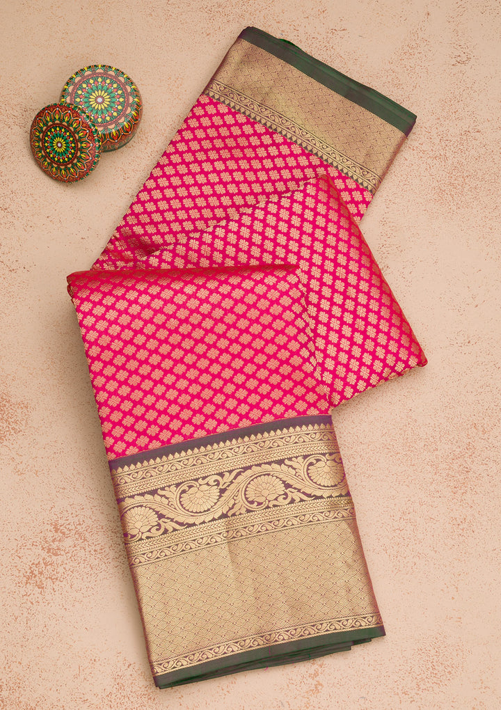 Rani Pink Zariwork Banarasi Pure Silk Saree