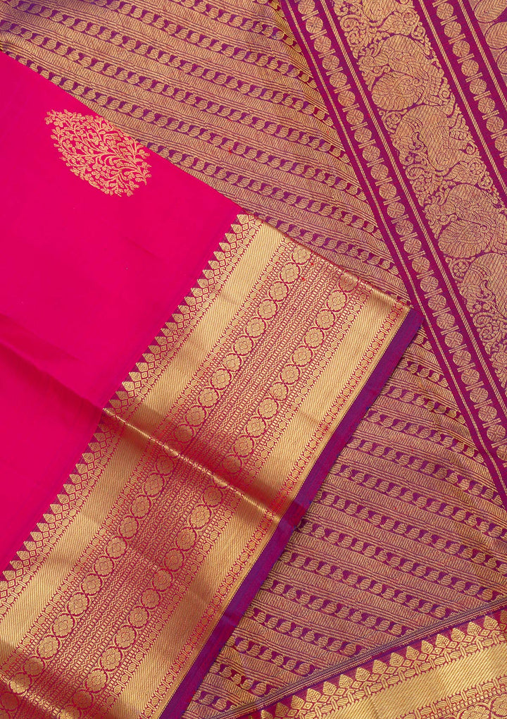 Rani Pink Zariwork Pure Silk Saree