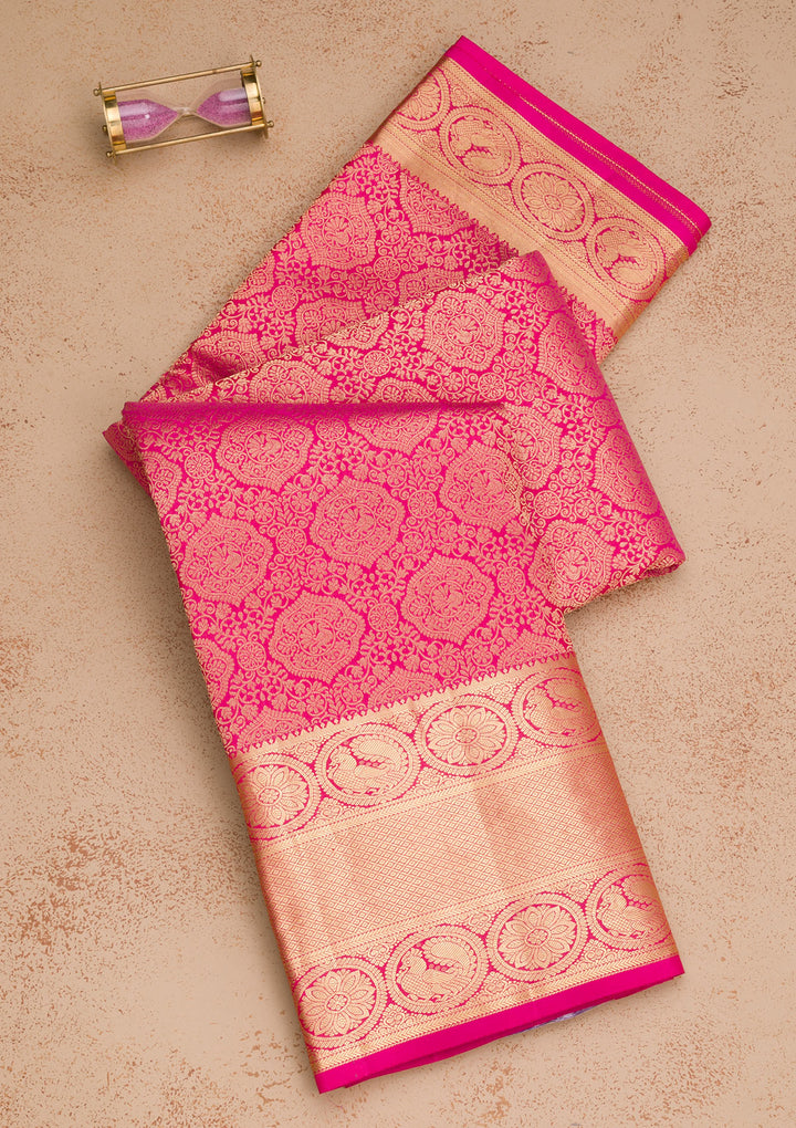 Rani Pink Zariwork Banarasi Pure Silk Saree