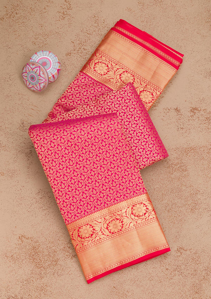 Rani Pink Zariwork Pure Silk Saree-Koskii