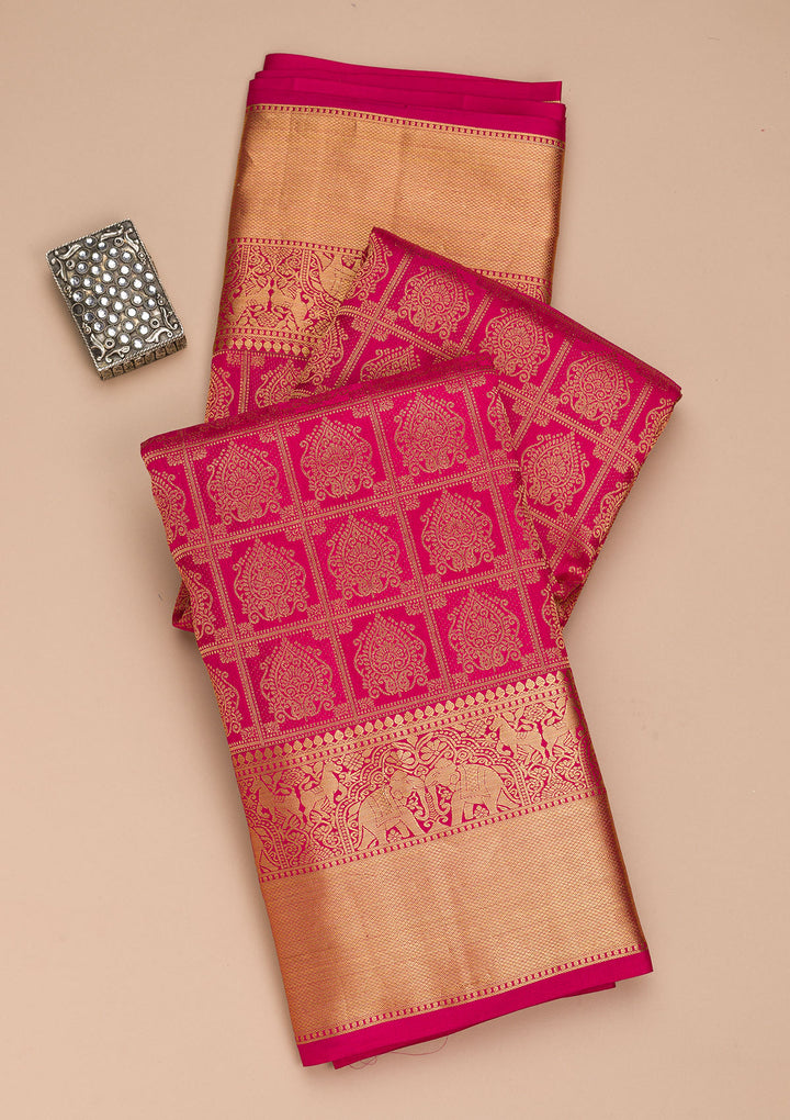 Rani Pink Zariwork Pure Silk Saree