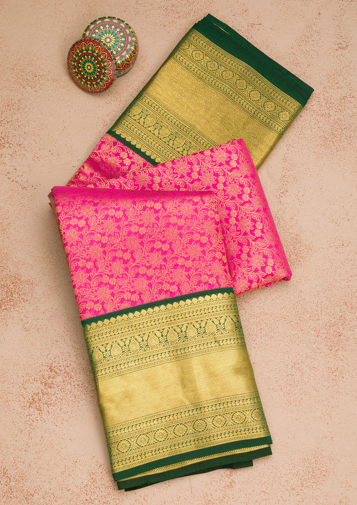Rani Pink Zariwork Banarasi Pure Silk Saree