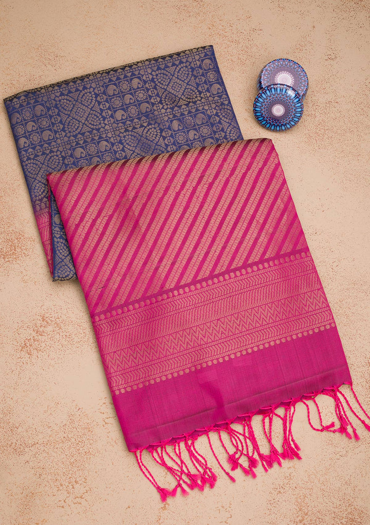Rani Pink Zariwork Pure Silk Saree