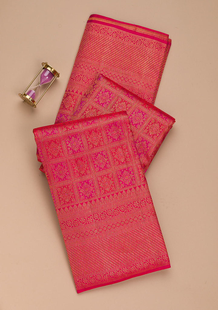 Rani Pink Zariwork Pure Silk Saree