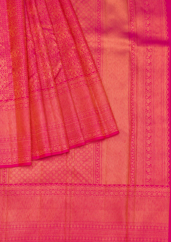 Rani Pink Zariwork Pure Silk Saree