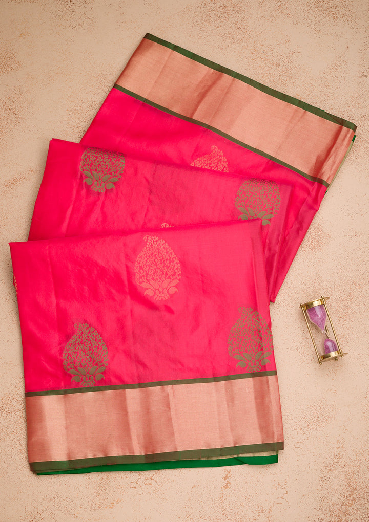 Rani Pink Zariwork Pure Silk Saree