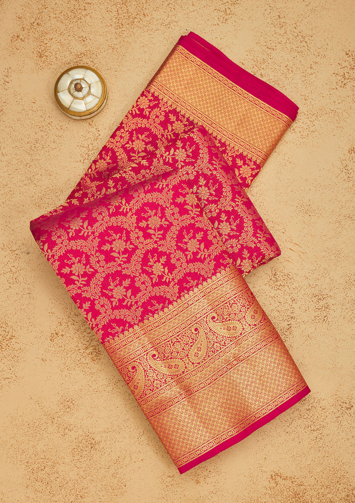 Rani Pink Zariwork Pure Silk Saree