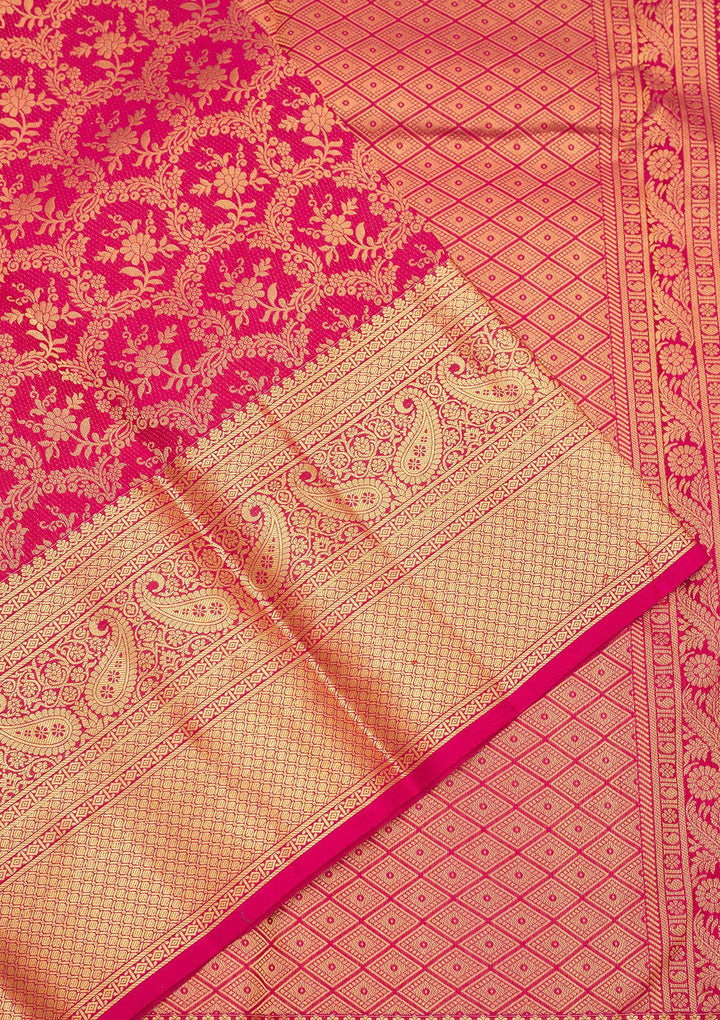 Rani Pink Zariwork Pure Silk Saree