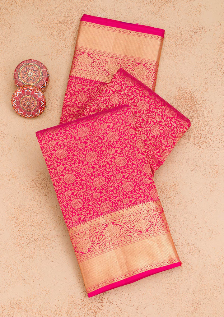 Rani Pink Zariwork Banarasi Pure Silk Saree