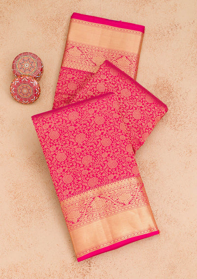 Rani Pink Zariwork Pure Silk Saree