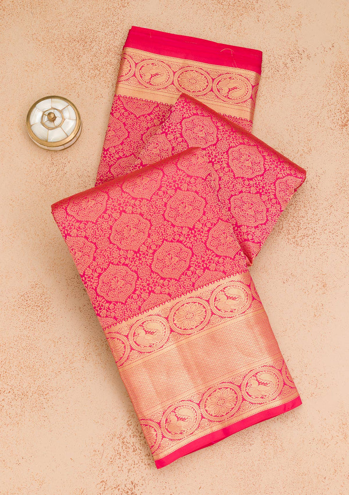 Rani Pink Zariwork Banarasi Pure Silk Saree