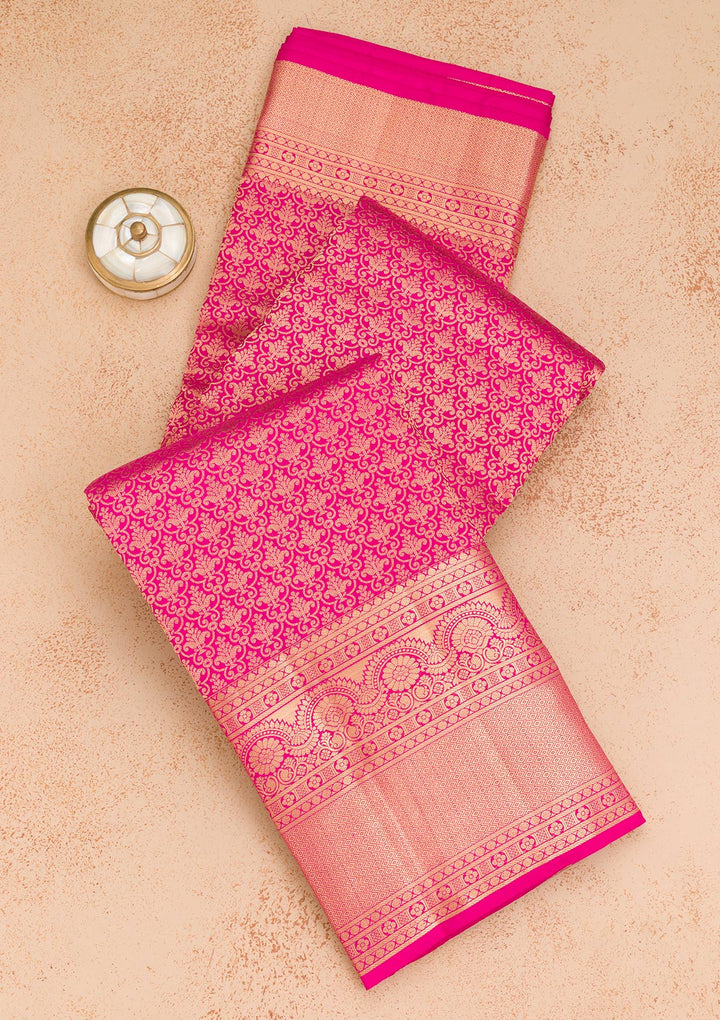 Rani Pink Zariwork Banarasi Pure Silk Saree