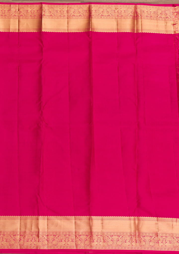 Rani Pink Zariwork Pure Silk Saree-Koskii