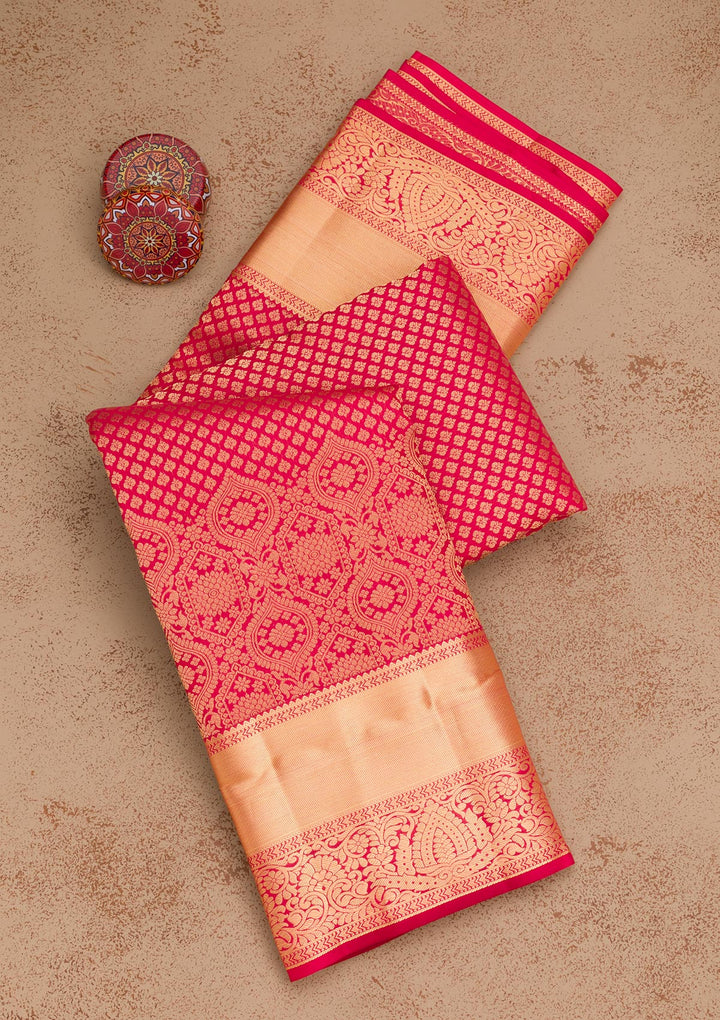 Rani Pink Zariwork Pure Silk Saree-Koskii