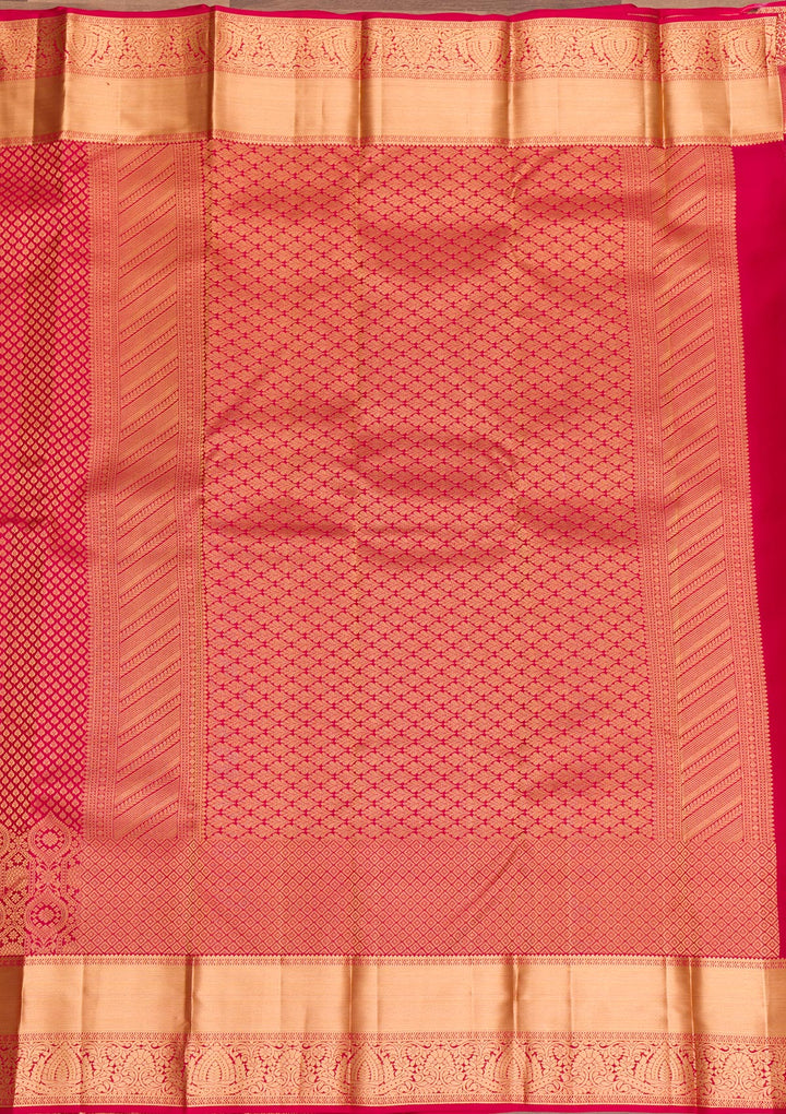 Rani Pink Zariwork Pure Silk Saree-Koskii