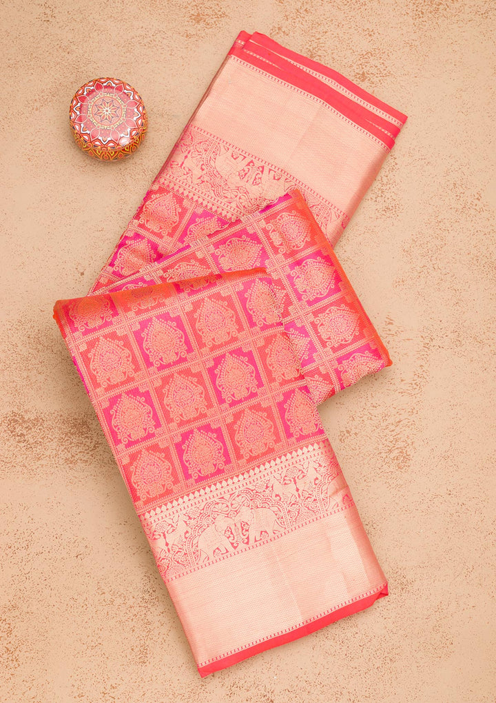 Rani Pink Zariwork Pure Silk Saree