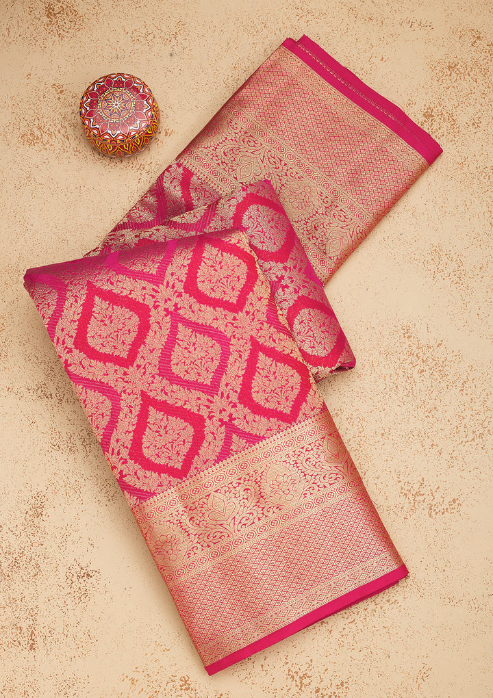 Rani Pink Zariwork Pure Silk Saree